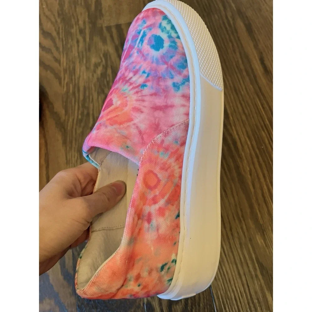 J/Slides dusty pink‎ blue tie dye strech fabric platform sneaker women size 8